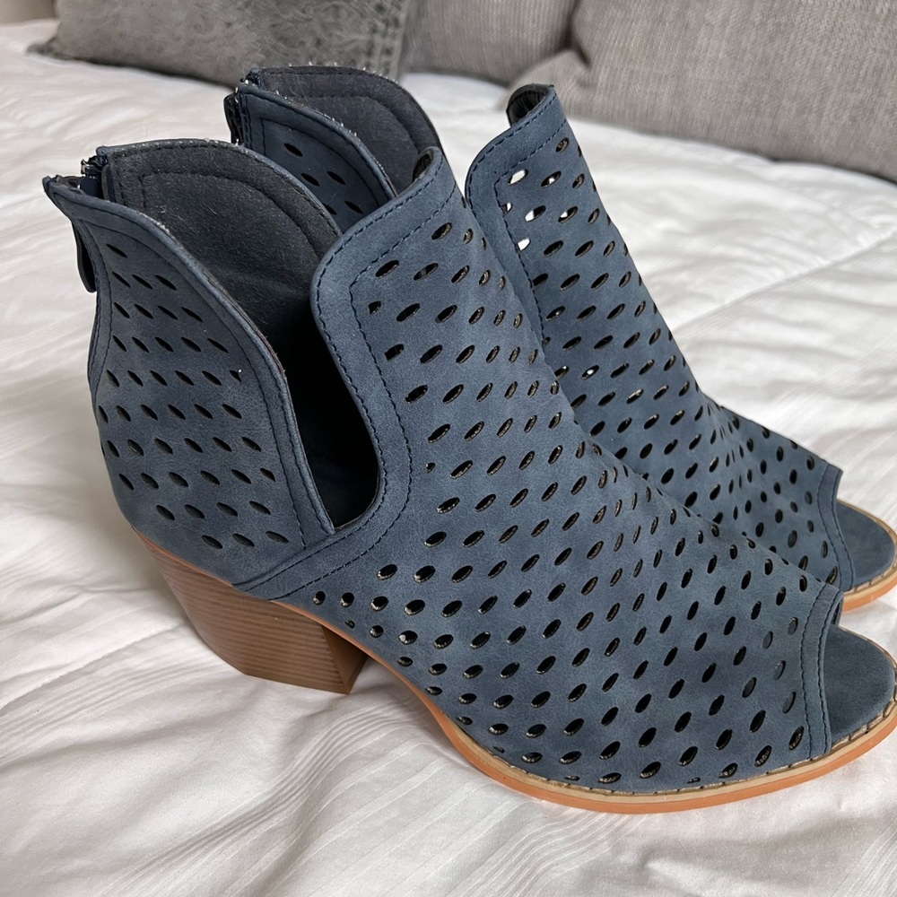 JG Navy Peep Toe Ankle Booties